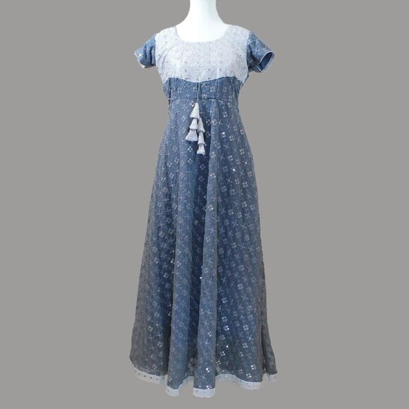 Grey Dress with Intricate Mirror Work | Muvvas Boutique - Picture 9 of 13
